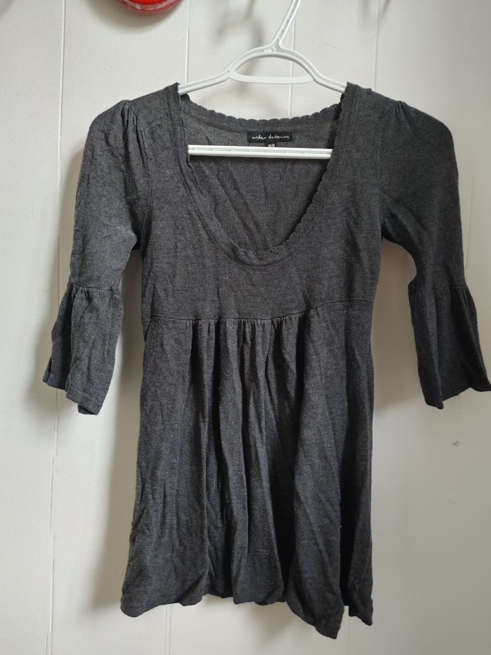 Urban Outfitters Gray Long Sleeve Empire-Waist Deep Scoop Neck Shirt